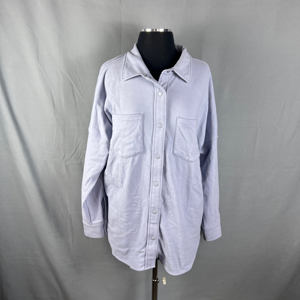 Mondetta Shirt Jacket Womens XL Purple Fleece Oversized Long Sleeve Snap Front